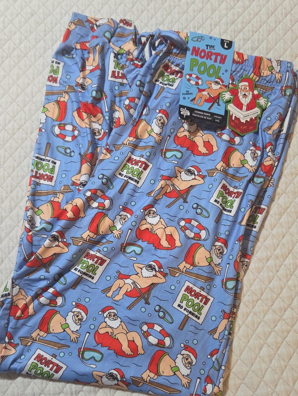 Mens Blue Santa Swim Pajama Jogger Pants